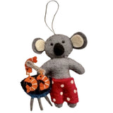 KOALA IN BOARDSHORTS COOKING PRAWNS ON THE BARBIE
