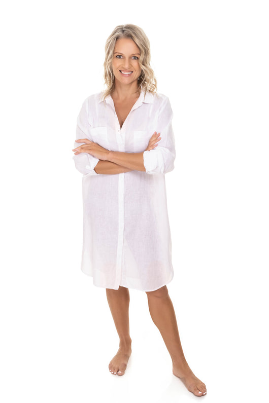 CARMELS LINEN SHIRTDRESS WHITE